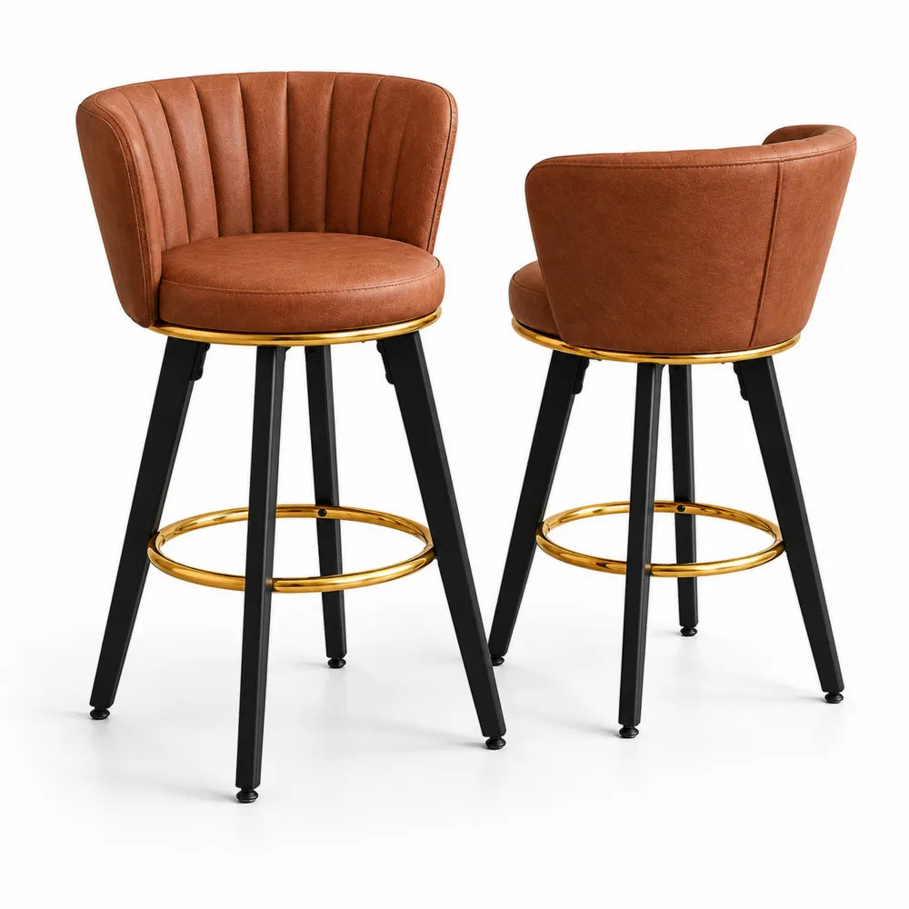 Tabouret de bar en cuir synthétique avec cadre en métal et repose-pieds