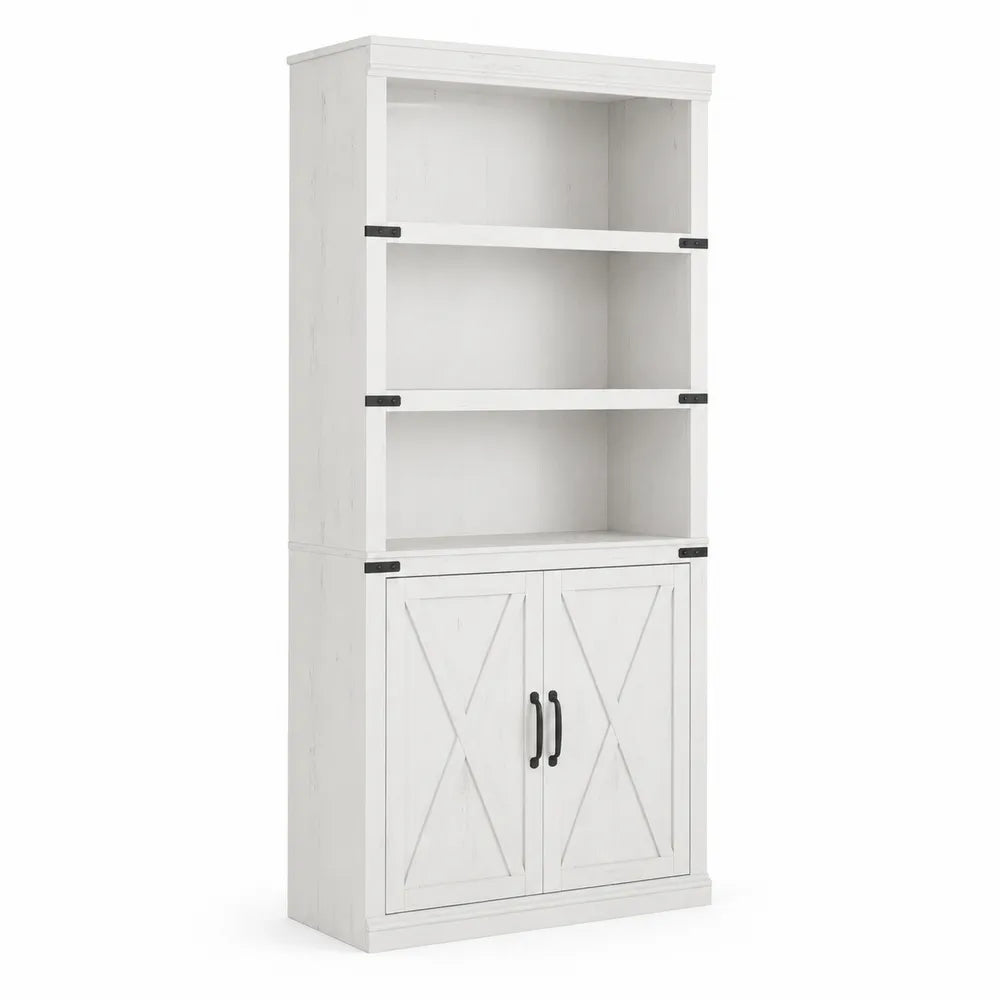 Bibliothèque en Bois Blanc avec Portes