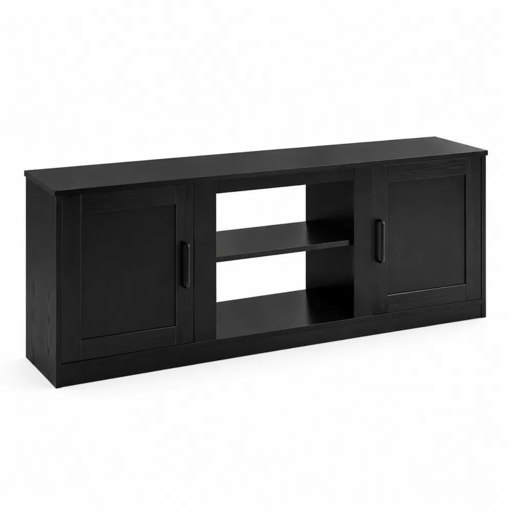 Meuble TV en bois noir avec portes coulissantes