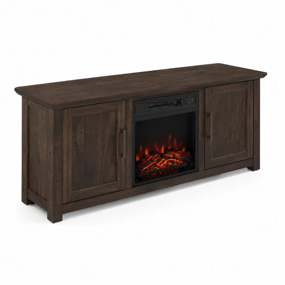 Meuble TV avec Cheminée Électrique en Bois Massif Marron 150 cm