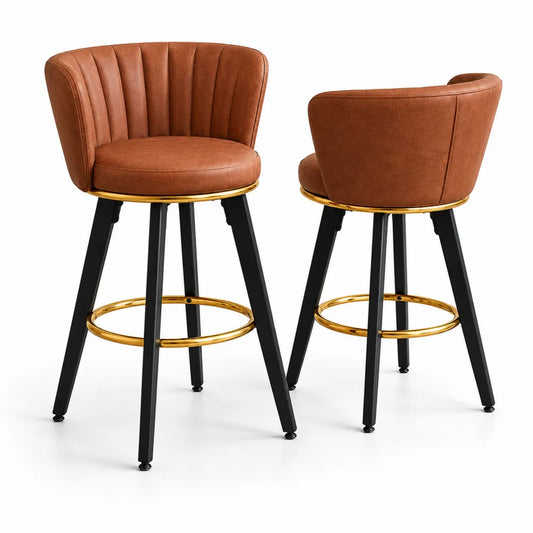 Tabouret de bar en cuir synthétique avec cadre en métal et repose-pieds