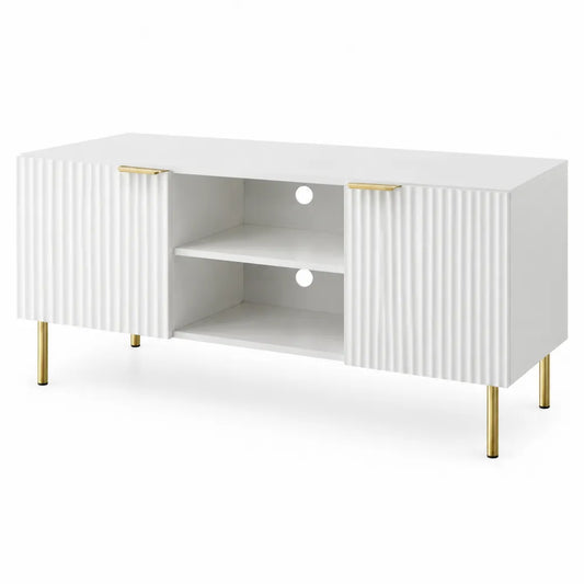 Meuble TV en MDF avec pieds en métal doré et portes