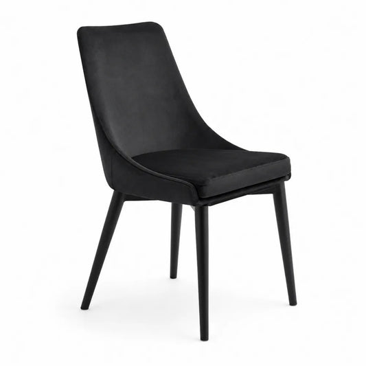 Chaise en velours noir avec pieds en métal