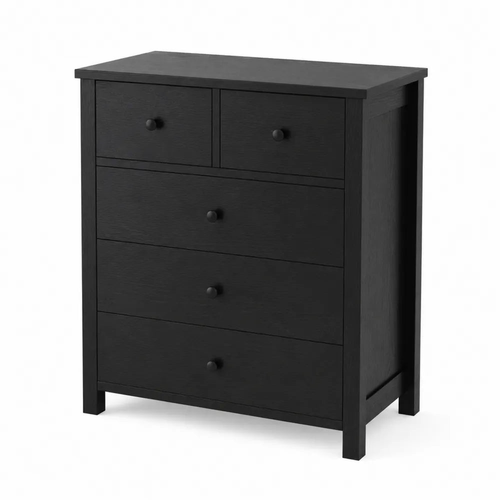 Commode en bois 5 tiroirs Noir