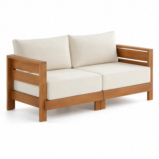 Canapé extérieur 2 places en bois avec coussins crème