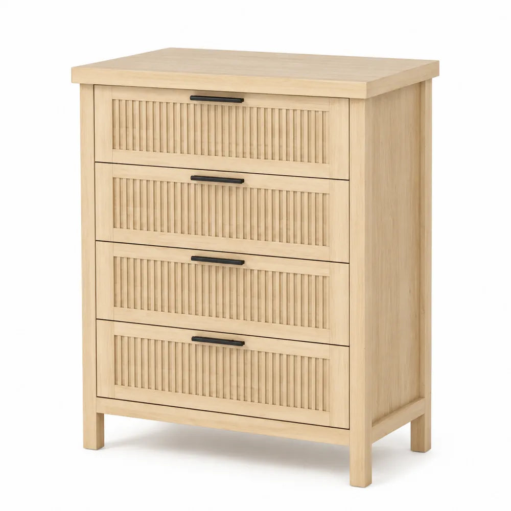 Commode en bois massif 4 tiroirs Chêne clair
