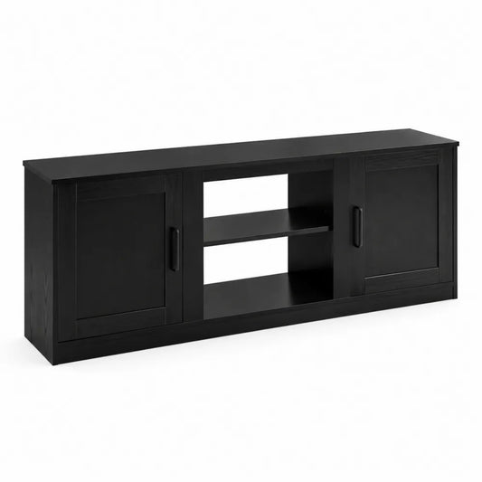 Meuble TV en bois noir avec portes coulissantes