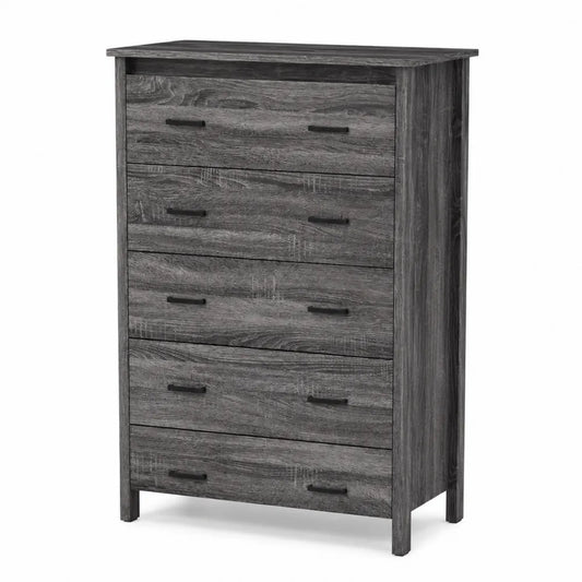 Commode en bois composite avec 5 tiroirs gris