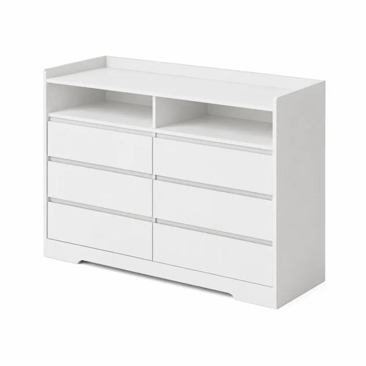Commode 6 tiroirs en bois blanc 120x40x85 cm
