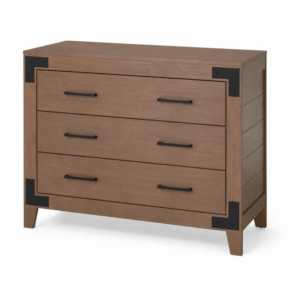 Commode en bois avec 3 tiroirs et poignées métalliques