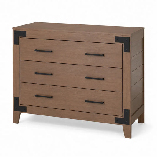 Commode en bois avec 3 tiroirs et poignées métalliques