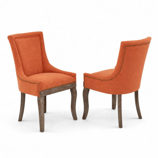 Lot de 2 chaises en tissu orange avec pieds en bois